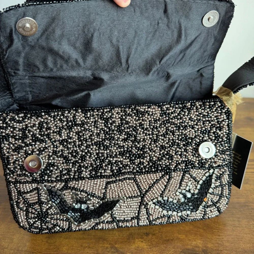 New From India To You Viral Beaded Bat Shoulder Handbag Spooky Halloween Black